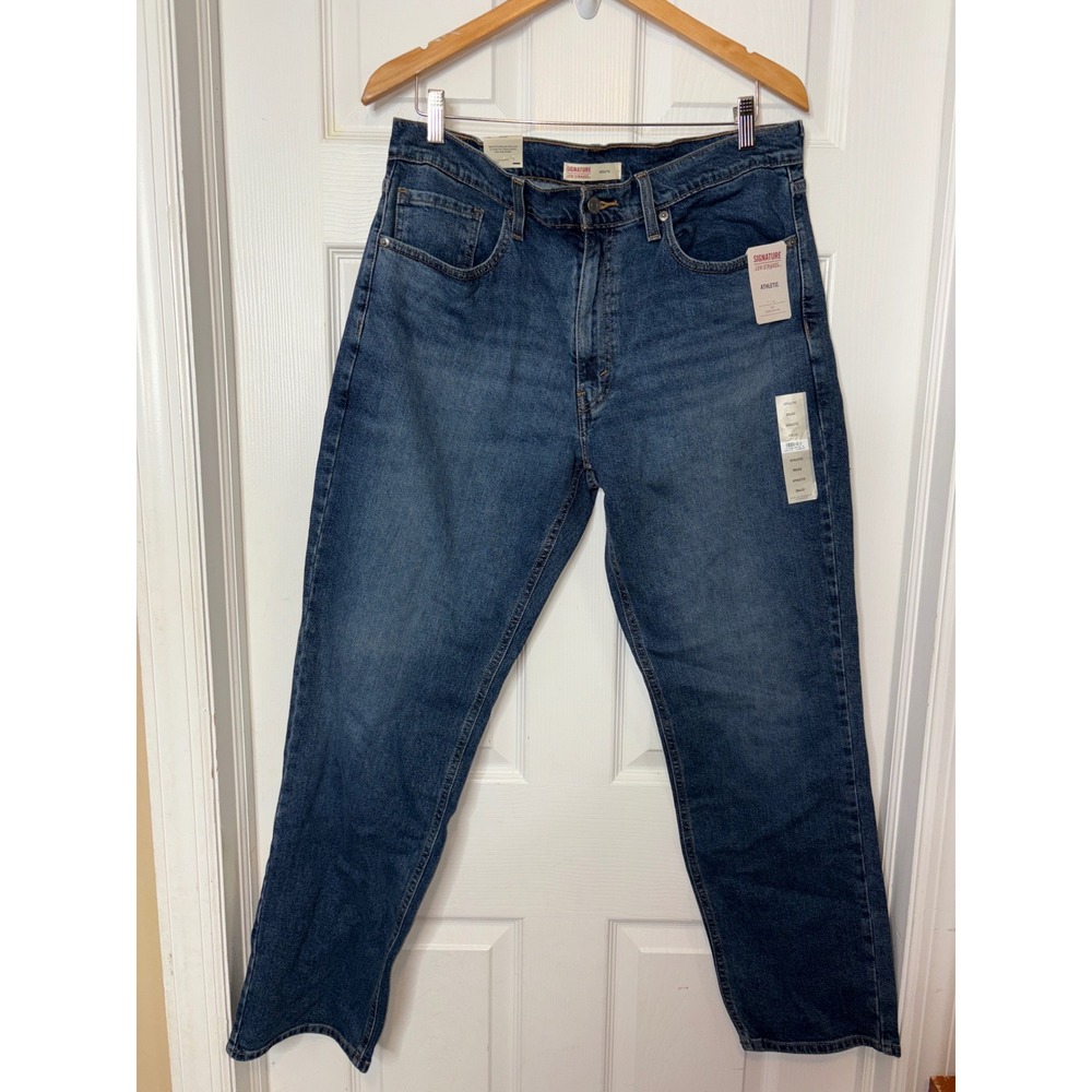 Signature Levi Strauss Athletic Fit Jeans Mens 36x32 Blue Denim New